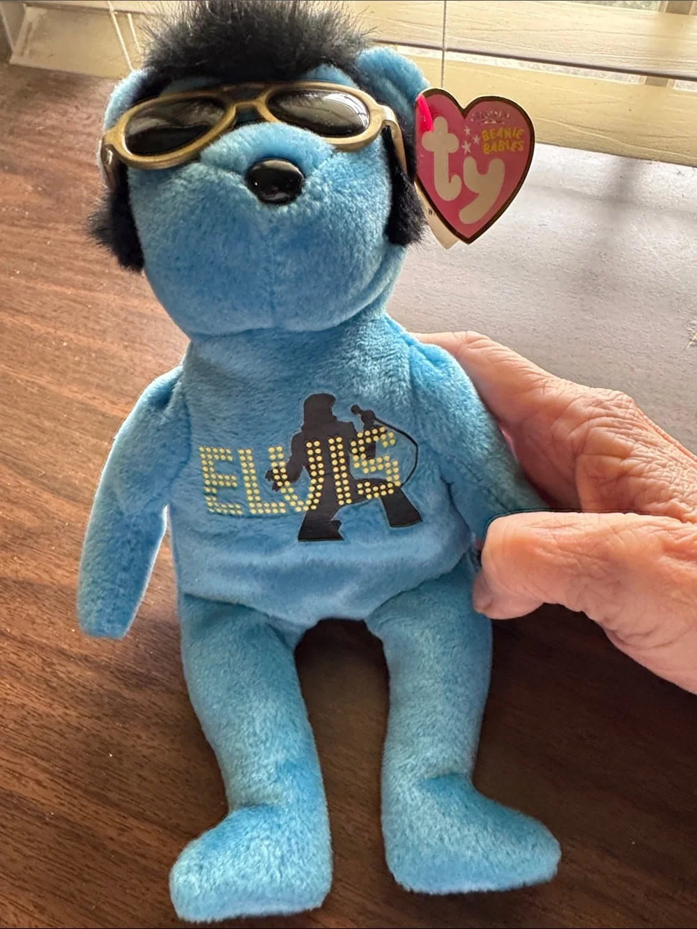 Ty Blue Elvis Beanie Baby Plush Dog with Sunglasses Tag